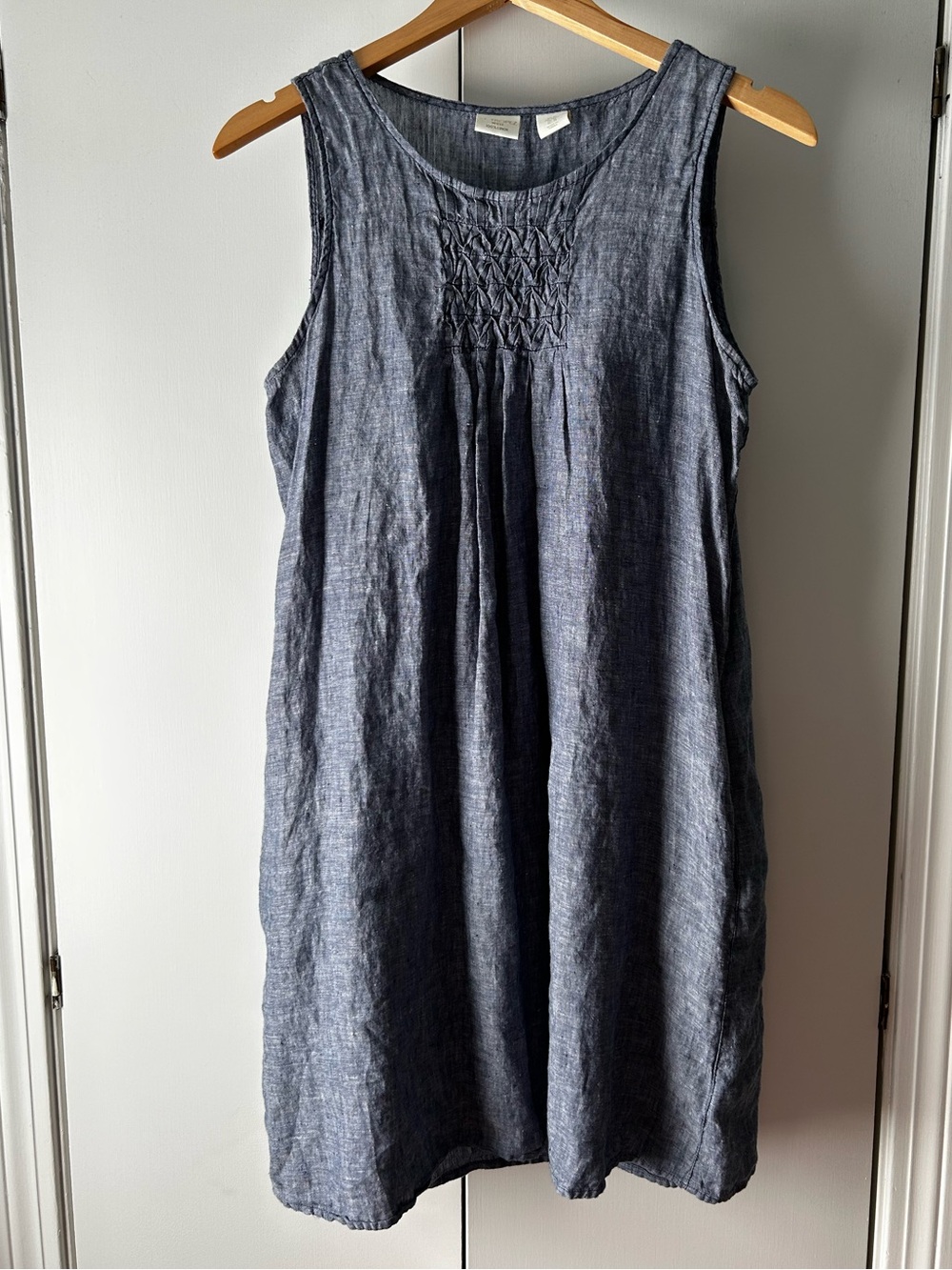 St. Tropez Linen Sleeveless Smocked Yoke Dress
